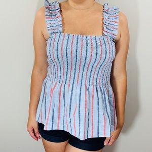 TrueCraft Ruffle Blue Navy / Red Tank L